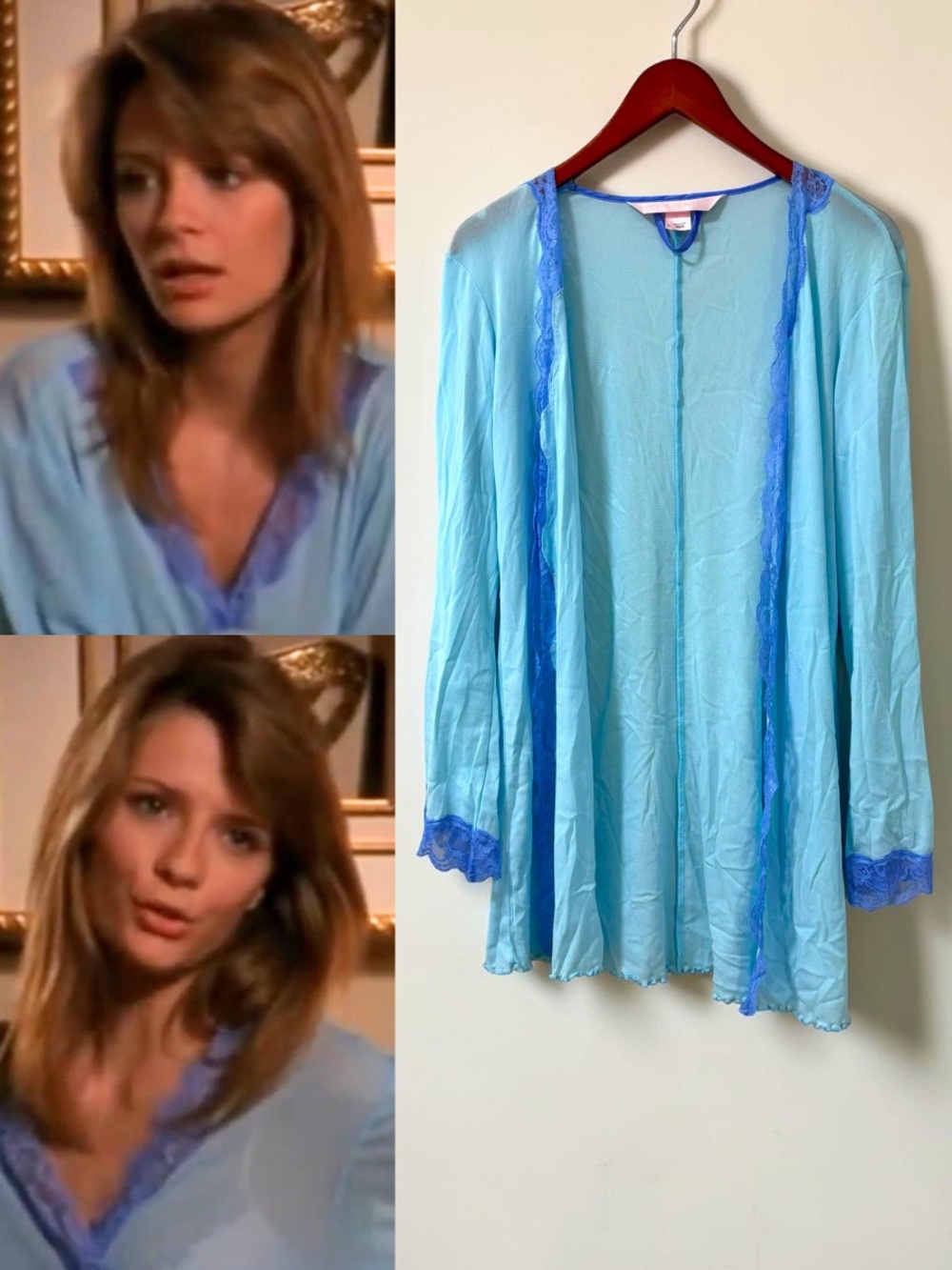 Y2K 2003 Victoria's Secret Blue Robe ASO Marissa Cooper The O.C. Lace Trim XS/S